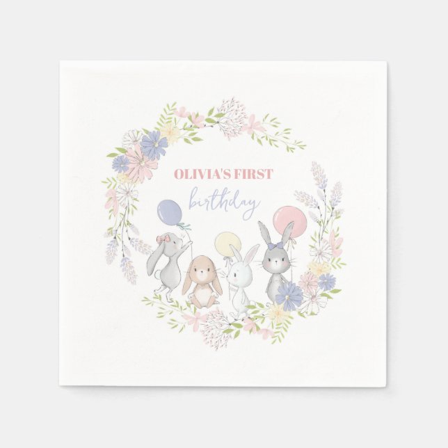 Bubny vår blommigt födelsedagsfest pappersservett (Framsidan)