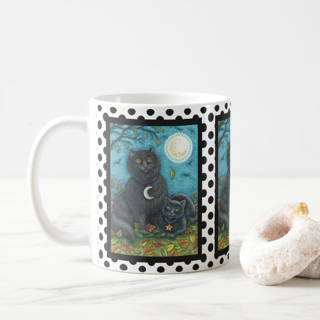 BUBO- OCH PYEWACKET BLACK CAT HALLOWEEN MUGG-punkt Kaffemugg (Med munk)