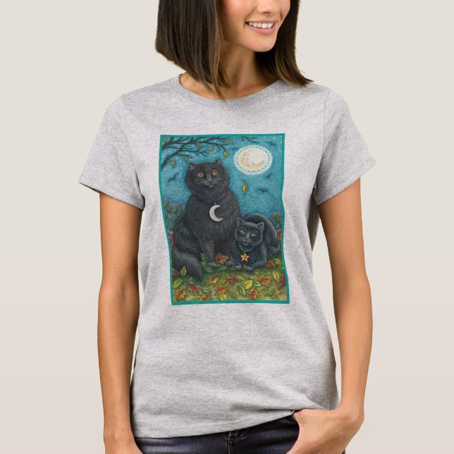 BUBO & PYEWACKET BLACK CAT HALLOWEEN T-SHIRT Grått (Framsida)