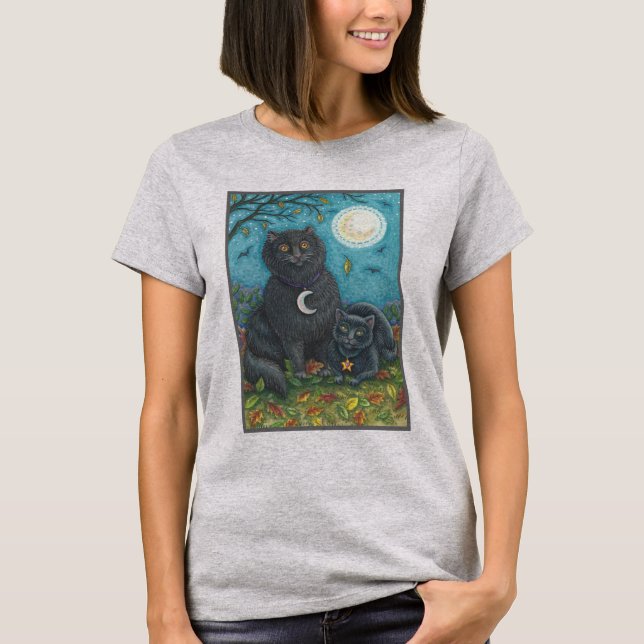 BUBO & PYEWACKET BLACK CAT HALLOWEEN T-SHIRT Grått (Framsida)