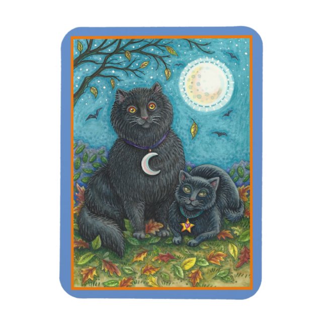 BUBO & PYEWACKET SVARTA KATTER, HALLOWEEN FOLK ART MAGNET (Vertikal)