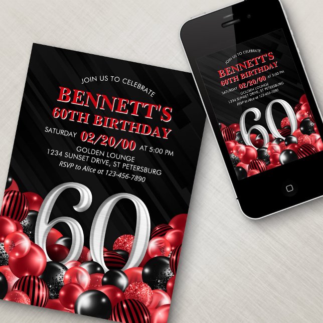 Buboner Red 60 Birthday Inbjudningar (Skapare uppladdad)