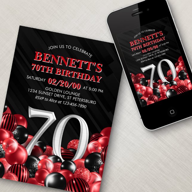 Buboner Red 70 Birthday Inbjudningar (Skapare uppladdad)