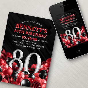 Buboner Red 80 Birthday Inbjudningar