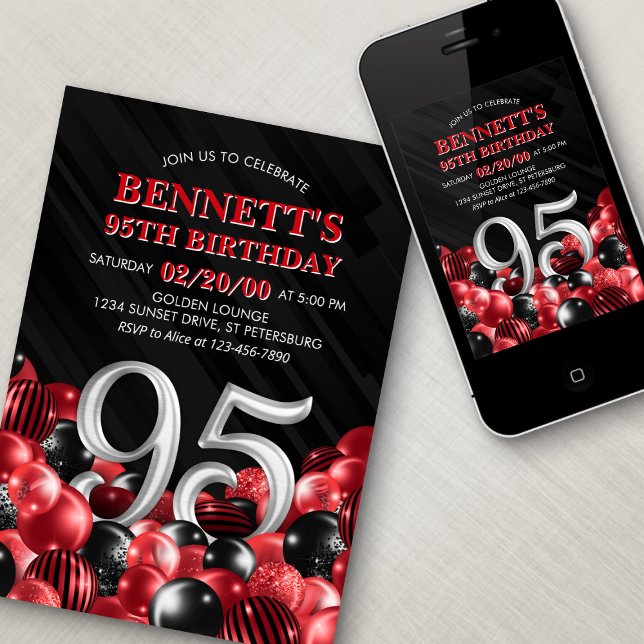 Buboner Red 95 Birthday Inbjudningar (Skapare uppladdad)