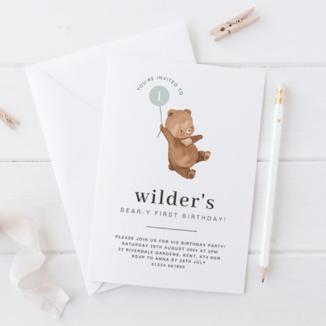 Bubrik Grönt för första födelsedagarinbjudan Inbjudningar (Skapare uppladdad)