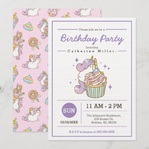 Bubu och Moonch Unicorn Birthday Inbjudningar