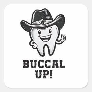 Buccal Up Dentist Cowboy Teeth Funny Fyrkantigt Klistermärke