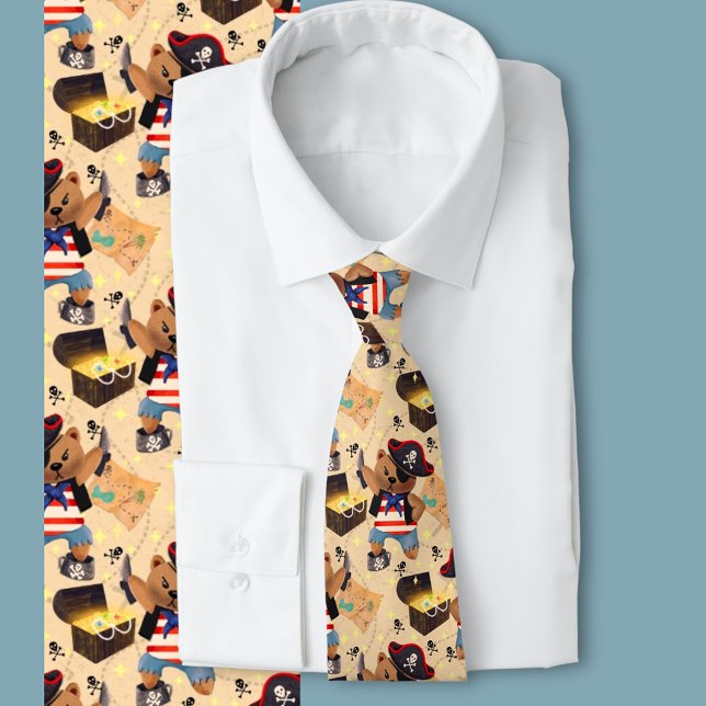 Buccaneering björn slips (A fun illustrated bear dressed as a pirate. Fun novelty tie for the young at heart)