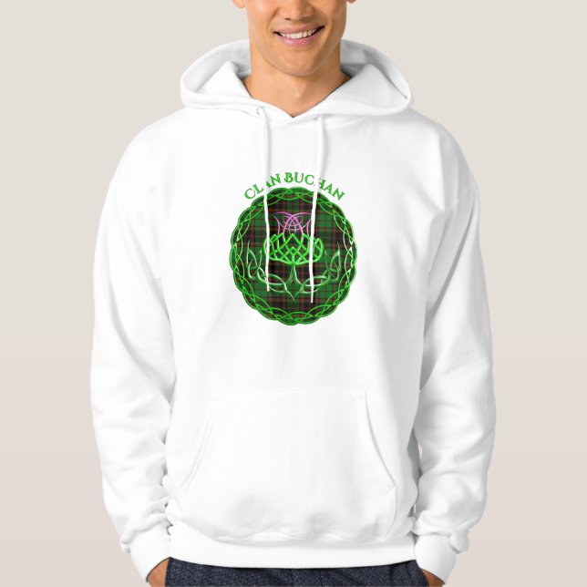 Buchan Scottish Tartan Celtic Thistle Hoodie (Framsida)