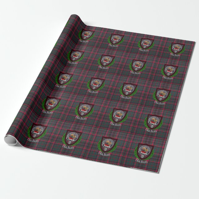 Buchan skotsk klan tartan och vapen presentpapper (Utrullad)