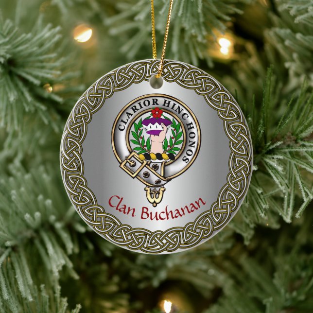 Buchanan Clan Badge & Tartan Thistle Personalized Julgransprydnad Keramik (Träd)