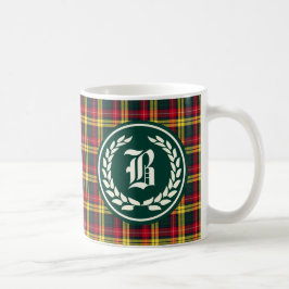 Buchanan Family Red och Gult Tartan Monogram Kaffemugg