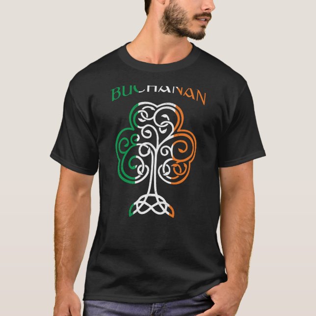 BUCHANAN Irish Namn Shamrock Ireland Flagga Family T Shirt (Framsida)