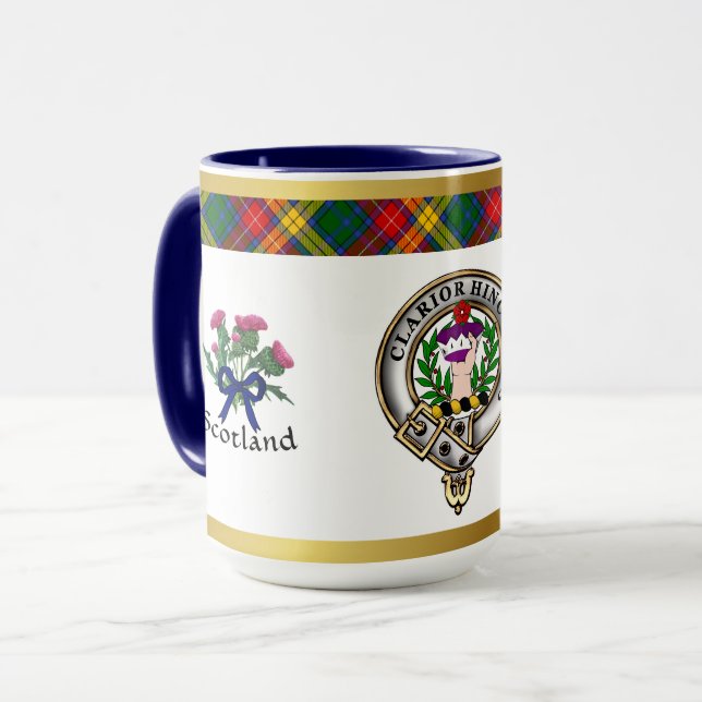 Buchanan Klan Badge Tartan & Motto Mugg (Framsida vänster)