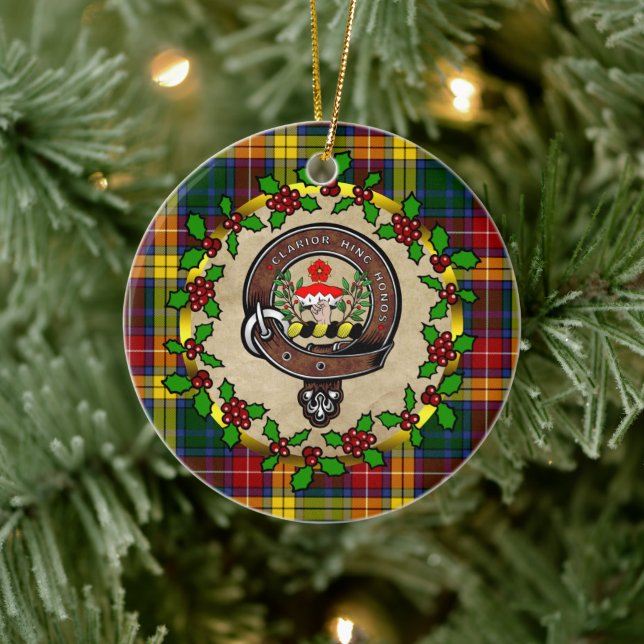 Buchanan Klan Badge & Tartan Personlig Julafton Julgransprydnad Keramik (Träd)