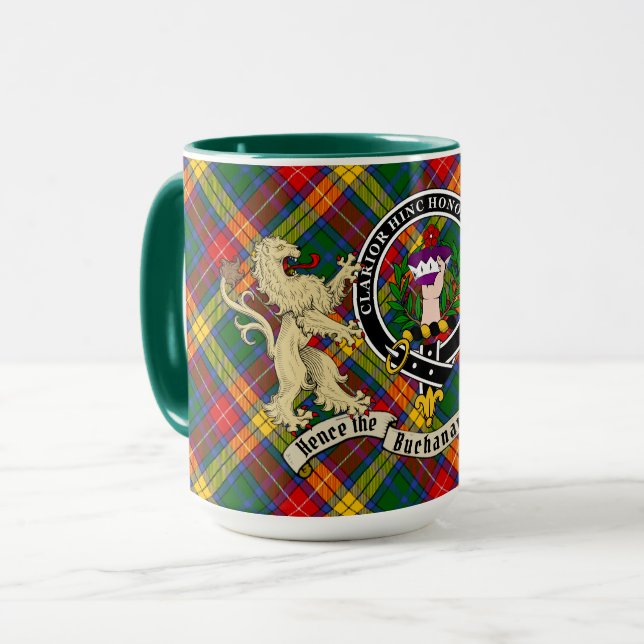 Buchanan Klan Badge & Tartan Personlig mugg (Framsida vänster)
