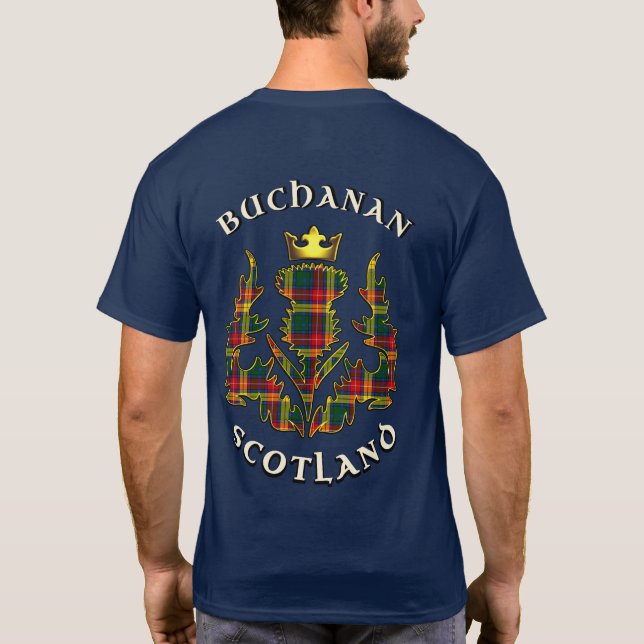 Buchanan Klan Badge & Tartan w/Motto T Shirt (Baksida)