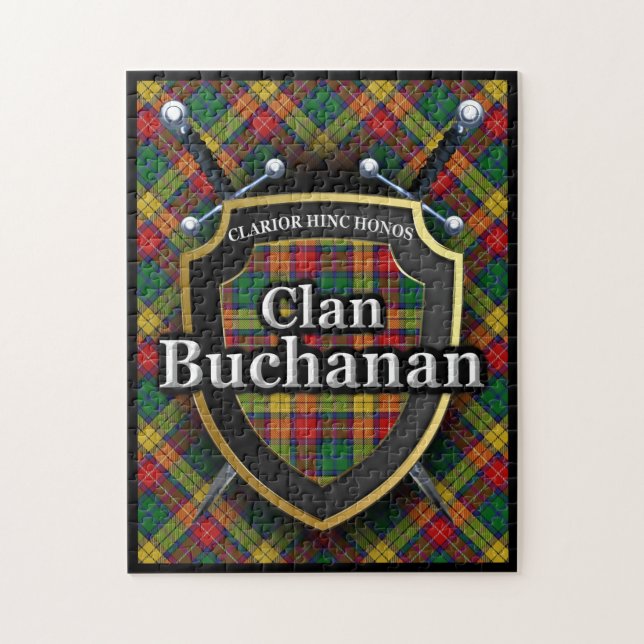 Buchanan Klan Tartan Swords and Shield Pussel (Vertikal)