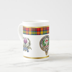Buchanan klanmärke tartan och motto benporslin mugg