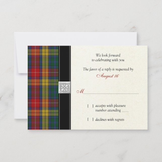 Buchanan Klans Tartan Bröllop Svar RSVP-kort (Framsida)