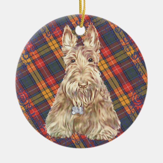 Buchanan Tartan Scottie Julgransprydnad Keramik (Framsidan)