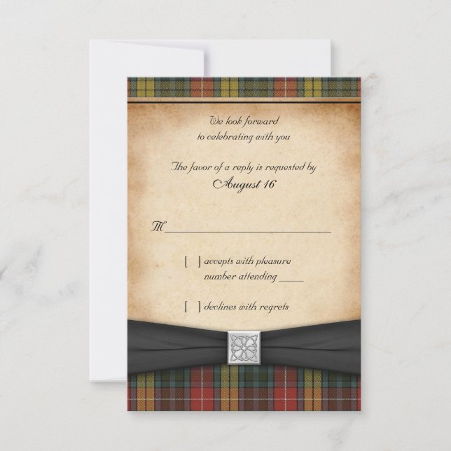 Buchanan Väderbiten Tartan Bröllop Svar RSVP-kort (Framsida)