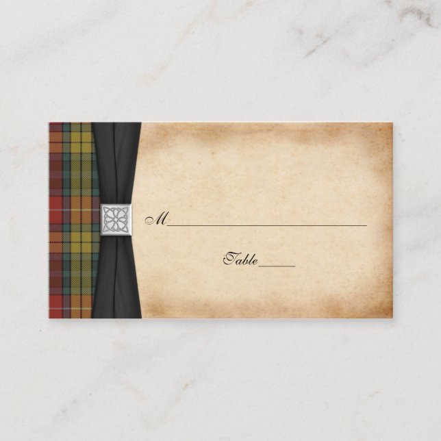 Buchanan Weasted Tartan Bröllop Place Cards 2 Placeringskort (Framsida)