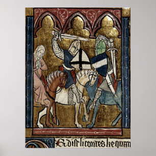 Buchmalerei Mittelalter Ritterschutz von Raubritte Poster