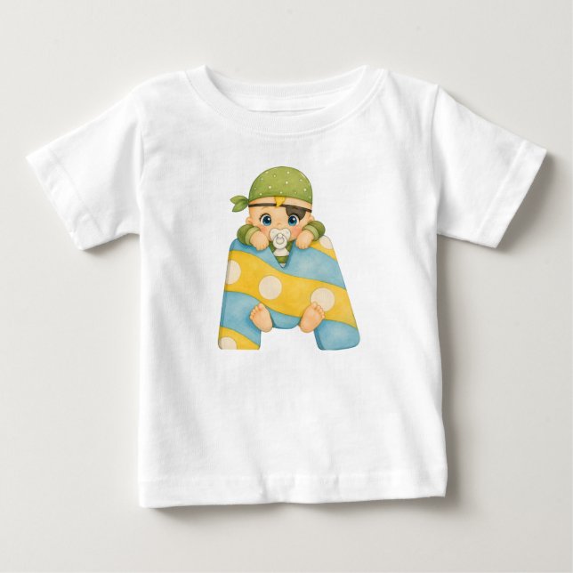 Buchstabe M - Baby im bunten Patchwork-Schal T Shirt (Framsida)