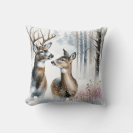 Buck and Doe in Winter Skogen Kudde