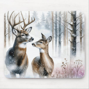 Buck and Doe in Winter Skogen Musmatta