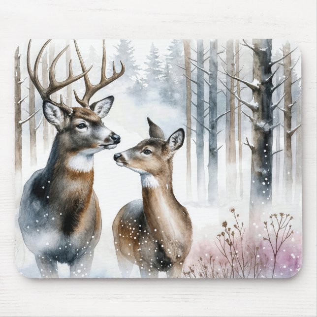 Buck and Doe in Winter Skogen Musmatta (Framsidan)