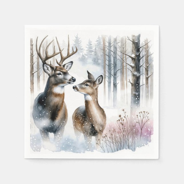 Buck and Doe in Winter Skogen Pappersservett (Framsidan)