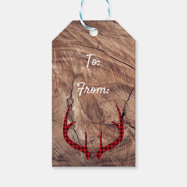 Buck Antler Wood Helgdag Gift Märkre Presentetikett (Framsidan)