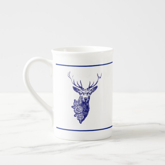 Buck & Buds BOHO Hjort Navy Benporslin Mugg (Vänster)