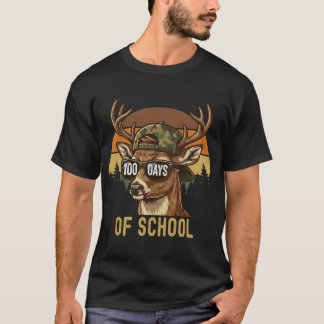 Buck Deer 100 Days of School Student Teacher Retro T Shirt