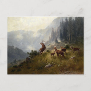 Buck & Doe Hjort Herodes in Forest Landscape Art Vykort