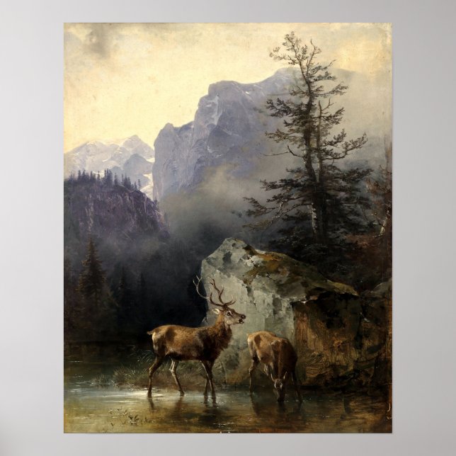 Buck & Doe Hjort in Forest Art Poster (Framsidan)