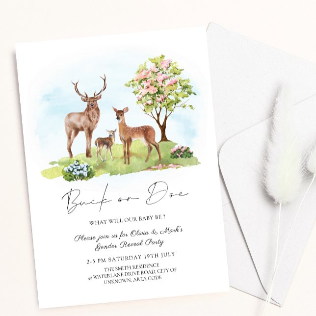 Buck eller Doe Hjort Blommigt Gender Reveal Inbjudningar (Skapare uppladdad)