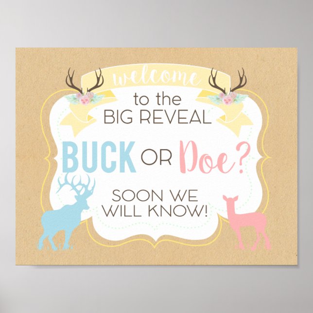 Buck eller Doe Welcome Poster Gender Reveal Party (Framsidan)