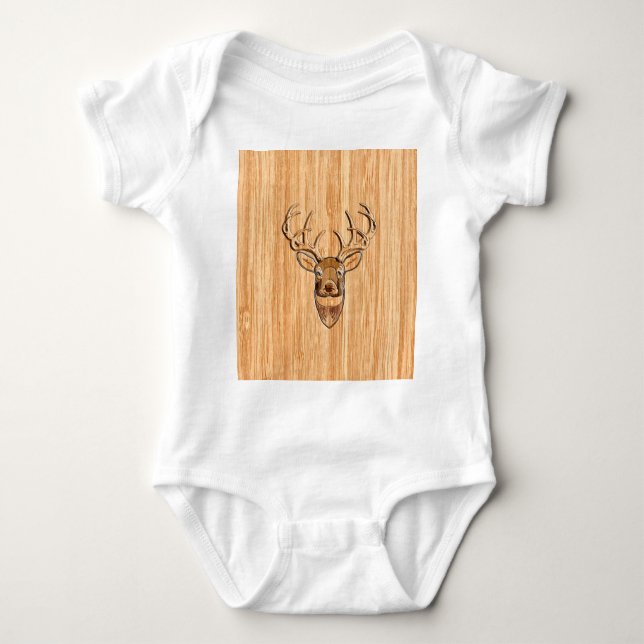 Buck Hjort Head Wood Grain Stil T-shirt (Framsida)