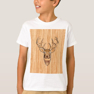 Buck Hjort Head Wood Grain Stil T Shirt
