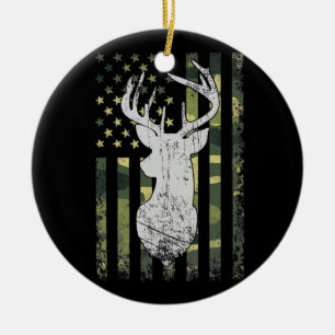 Buck Hjort Hunting American Camouflage USA flagga Julgransprydnad Keramik