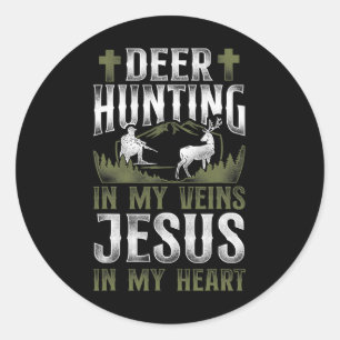 Buck Hjort Hunting Jesus Faith Vintage Hjort Runt Klistermärke