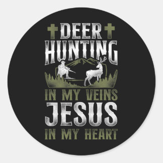 Buck Hjort Hunting Jesus Faith Vintage Hjort Runt Klistermärke