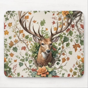Buck Hjort i höstblommor Musmatta
