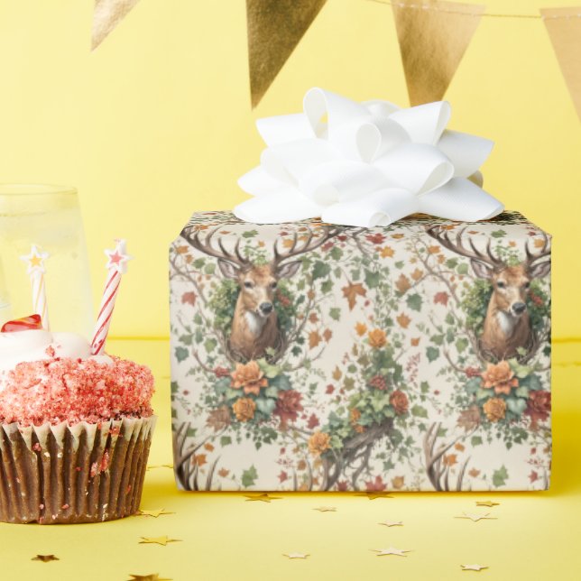 Buck Hjort i höstblommor Presentpapper (Födelsedagsfest)