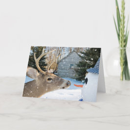 Buck hjort med snögubbe helgkort