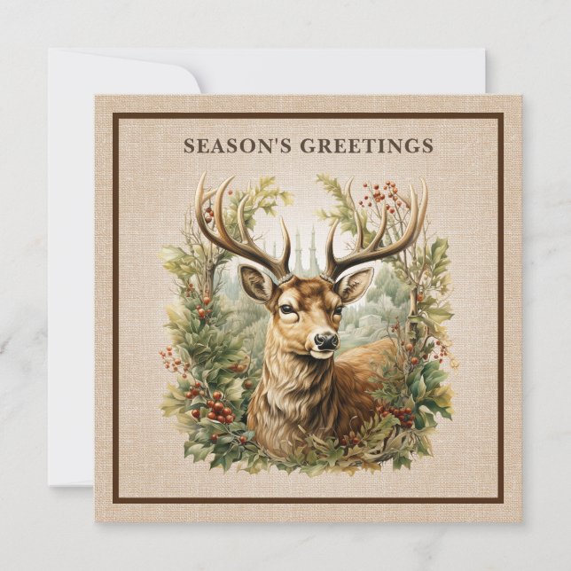 Buck Hjort Rustik Elegant Skog Burlap Lyx Julkort (Framsida)